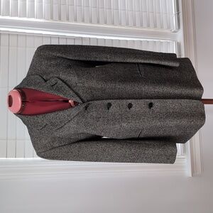 Vintage Italian Wool and Silk Herringbone Tweed Long Blazer Jacket 80s Classic